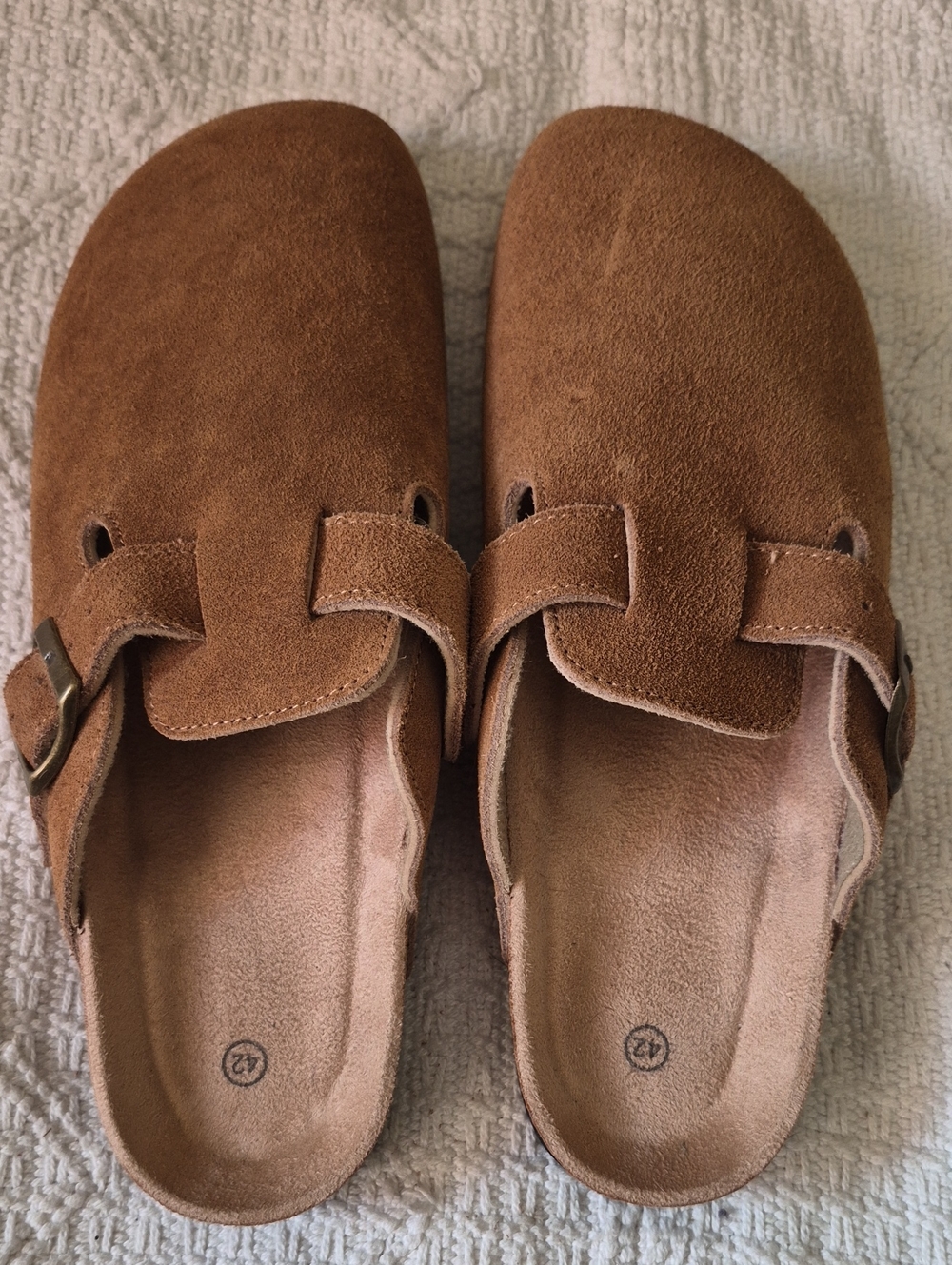 Taupe Faux Suede Boston Style Clogs Comfort Mules Size 42